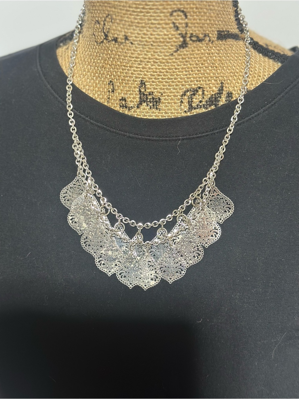 Silver Filigree Layered Pendant Necklace - Women Jewelry